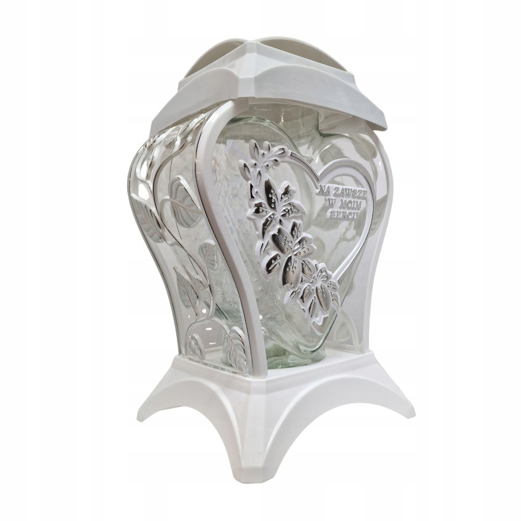 Lampion Znicz Białe Srebro SERCE | Na Zawsze w Moim Sercu | Elegancki Znicz - obrazek 2