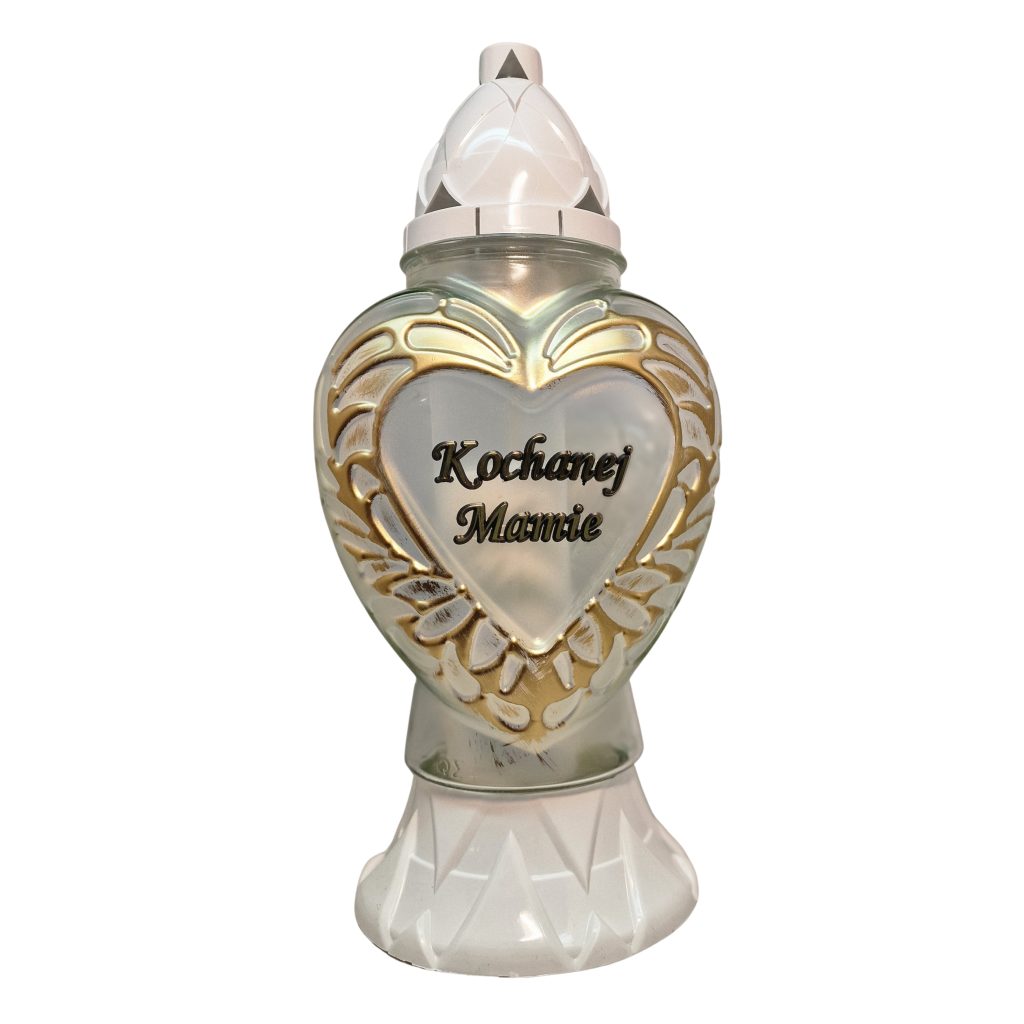 Znicz lampion serce Kochanej Mamie | eleganckie zdobienia | szkło lakierowane