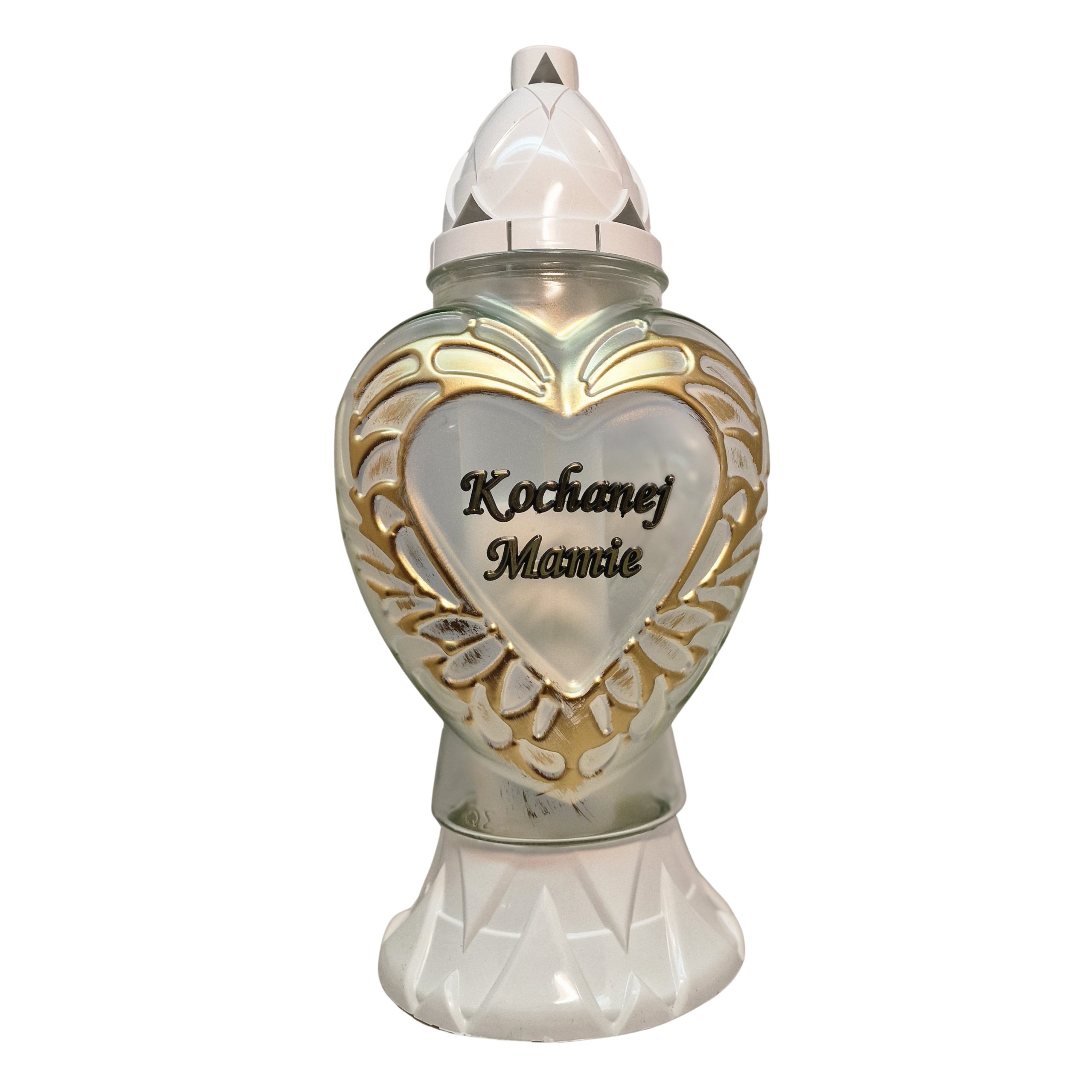 Znicz lampion serce Kochanej Mamie | eleganckie zdobienia | szkło lakierowane