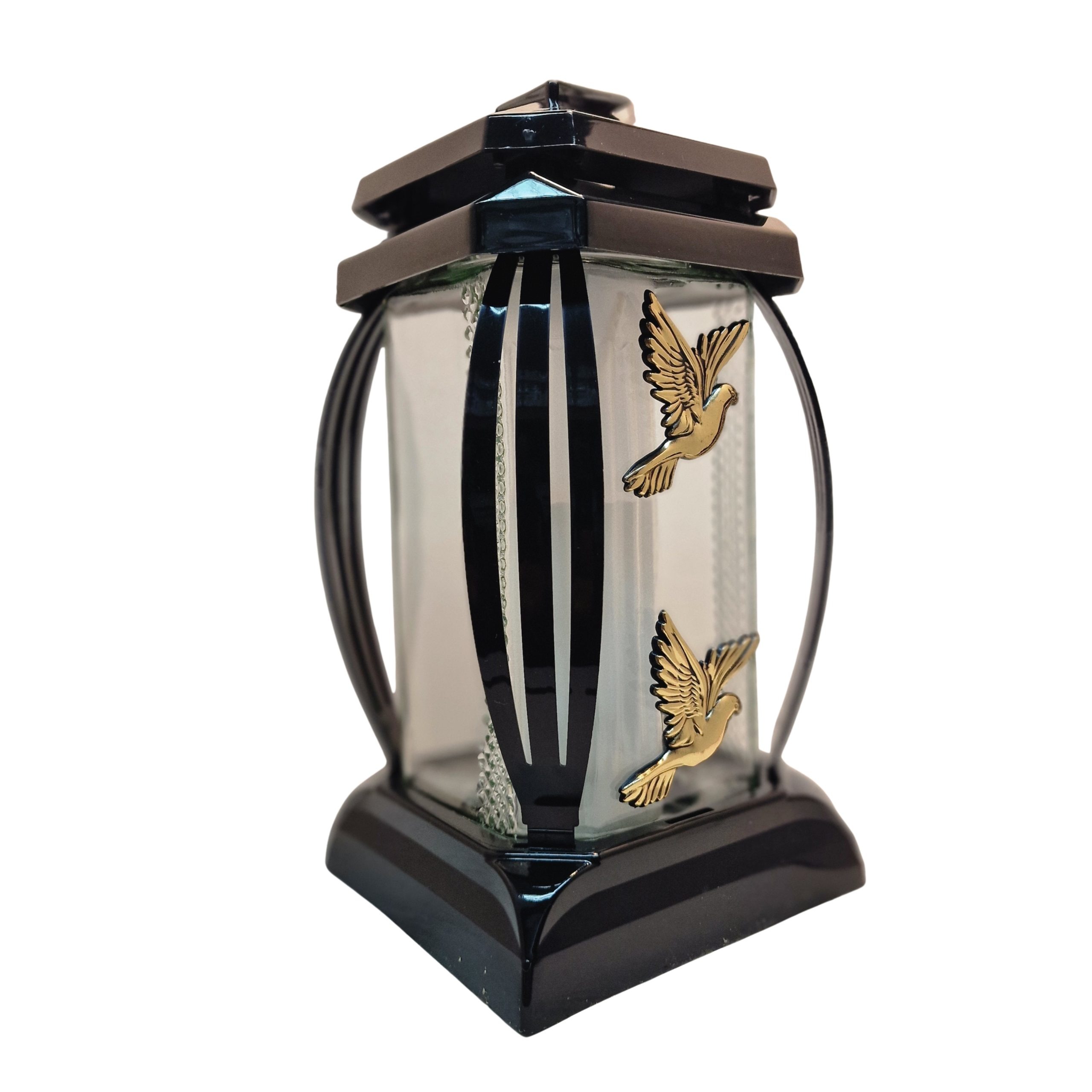Znicz lampion kapliczka 24 cm PRIMA1 CZARNY | złote gołąbki | elegancki znicz | - obrazek 2
