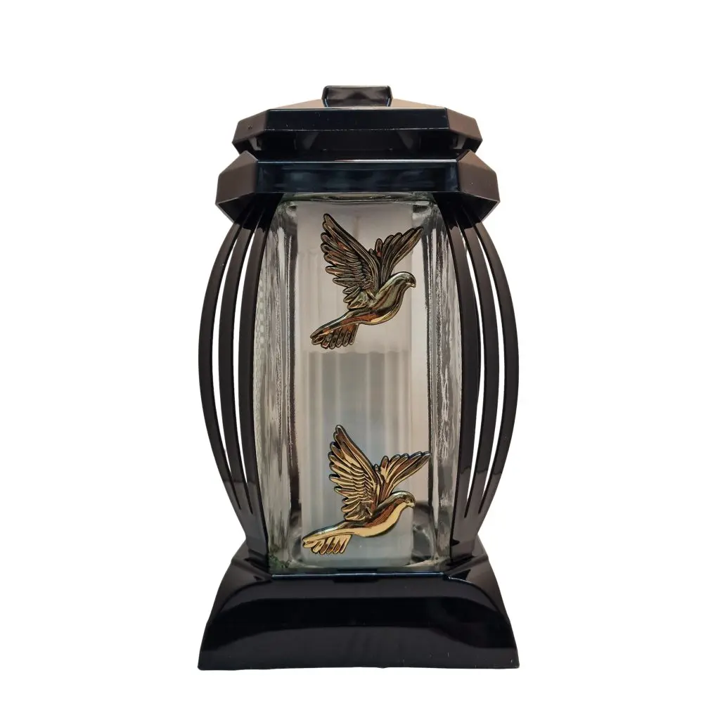 Znicz lampion kapliczka 24 cm PRIMA1 CZARNY | złote gołąbki | elegancki znicz |