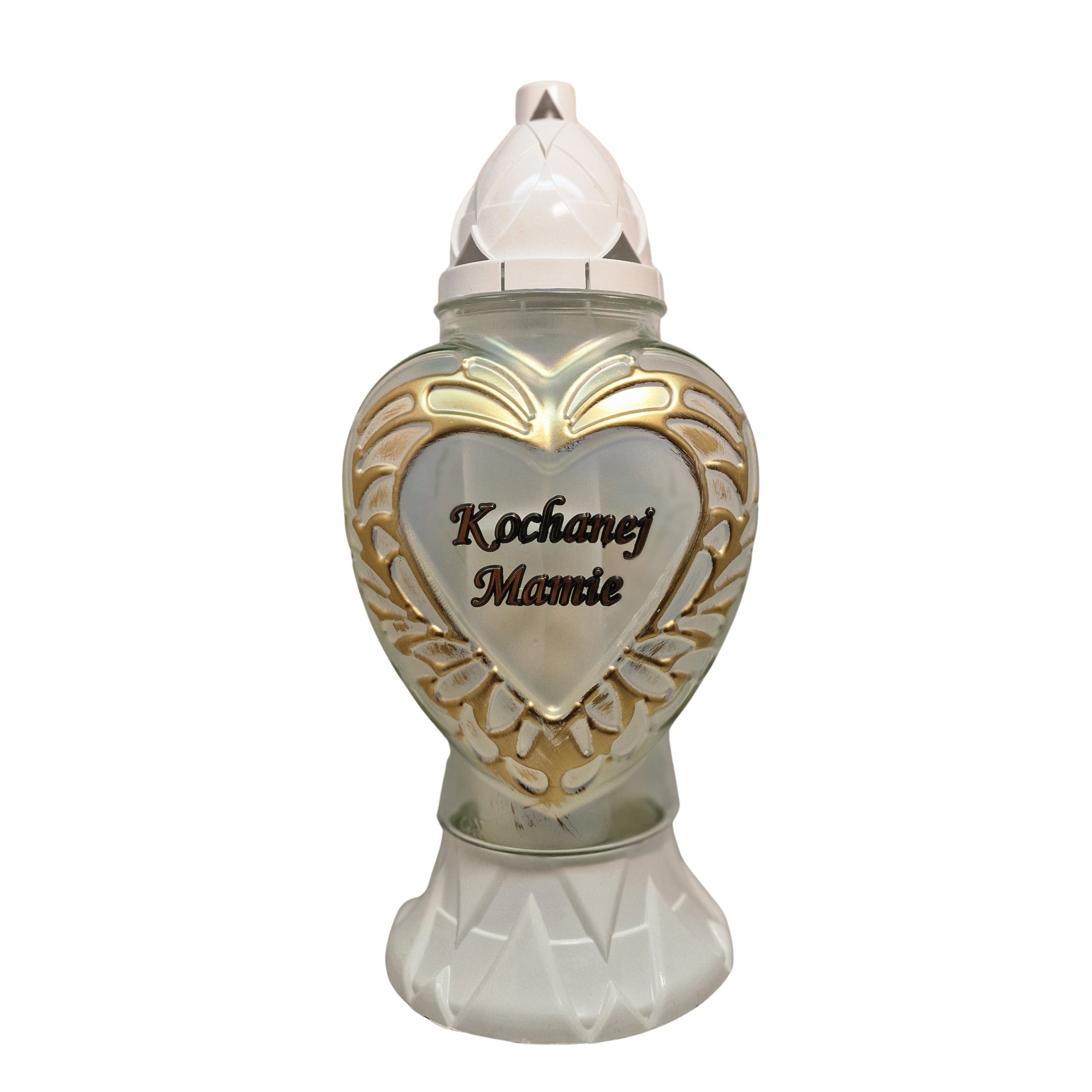Znicz lampion serce Kochanej Mamie | eleganckie zdobienia | szkło lakierowane - obrazek 2