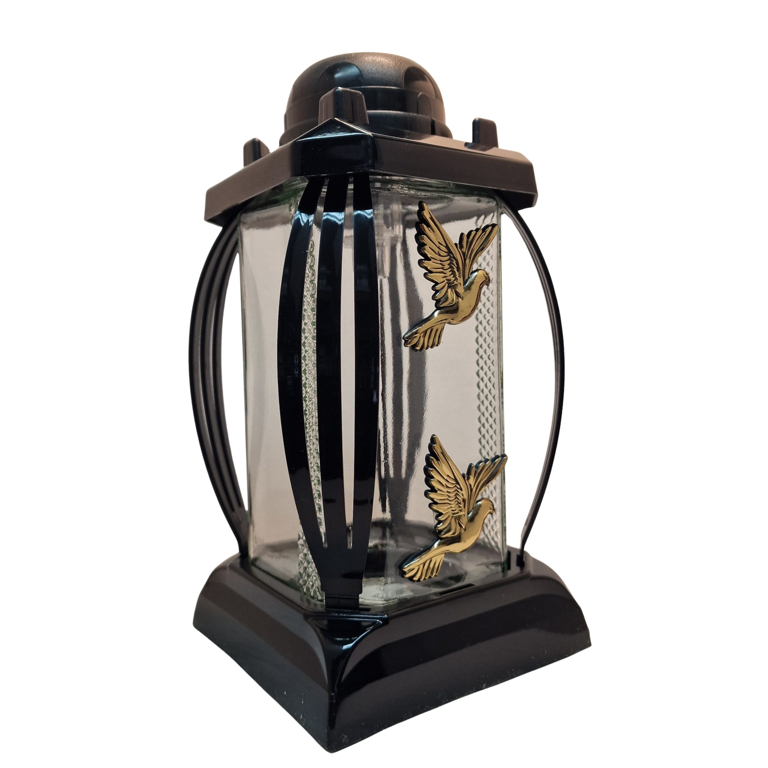 Znicz lampion solarny LED 24 cm PRIMA 1|czarny|złote gołąbki|kapliczka| - obrazek 2