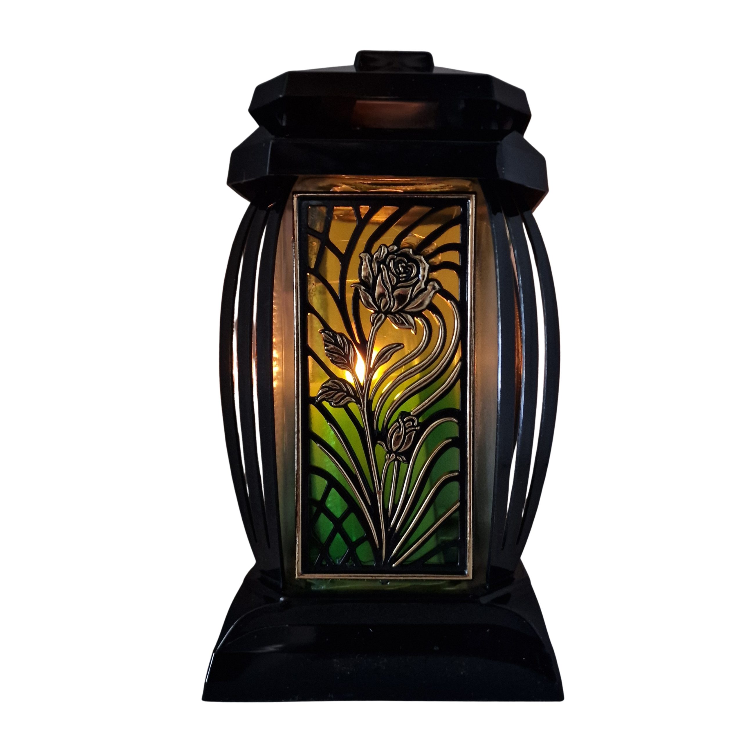 Znicz lampion kapliczka PRIMA1 | 24 cm | czarny | witraż róża zielony | ELEGANCKI - obrazek 4