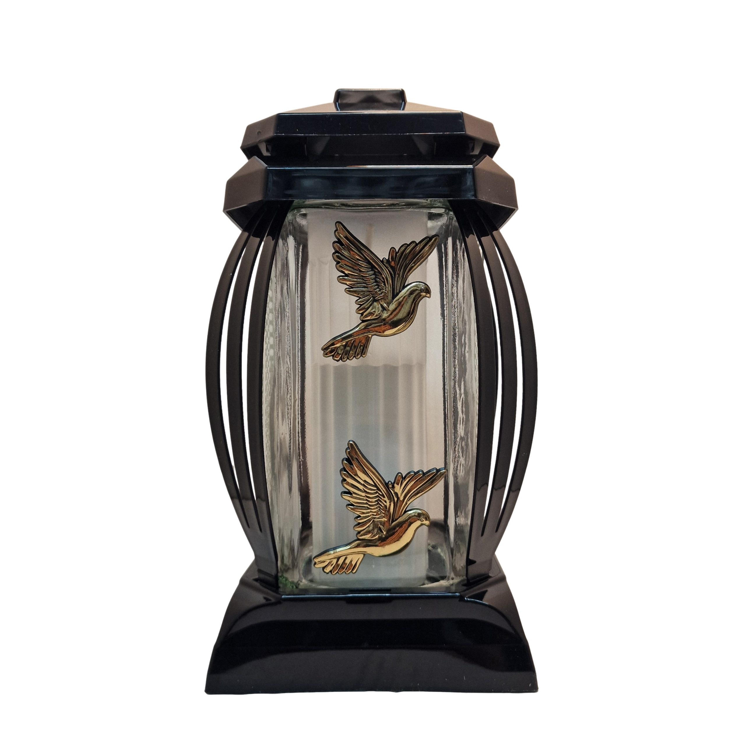 Znicz lampion kapliczka 24 cm PRIMA1 CZARNY | złote gołąbki | elegancki znicz |