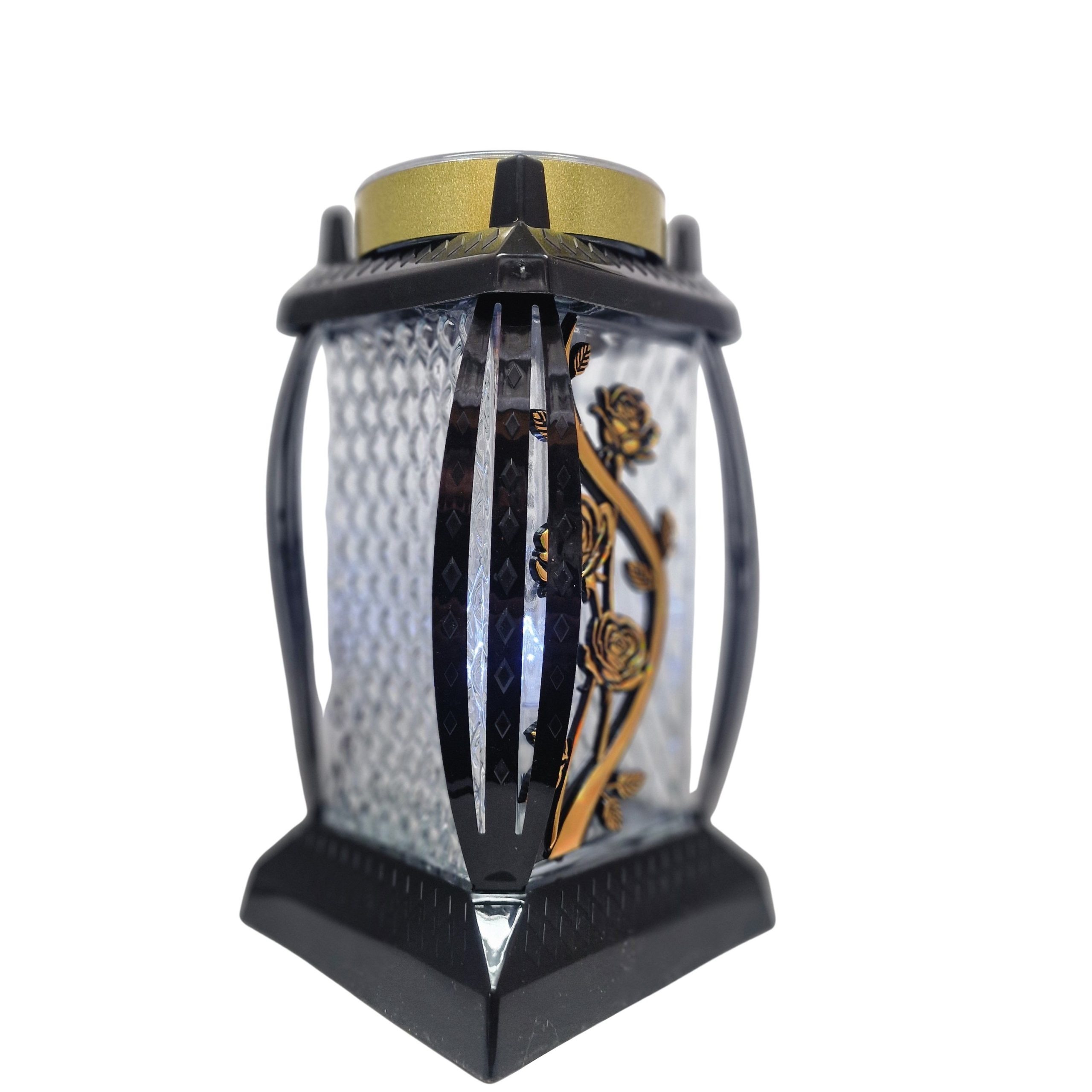 Znicz solarny kapliczka | LED | róża | czarny | białe światło | elegancki - obrazek 3