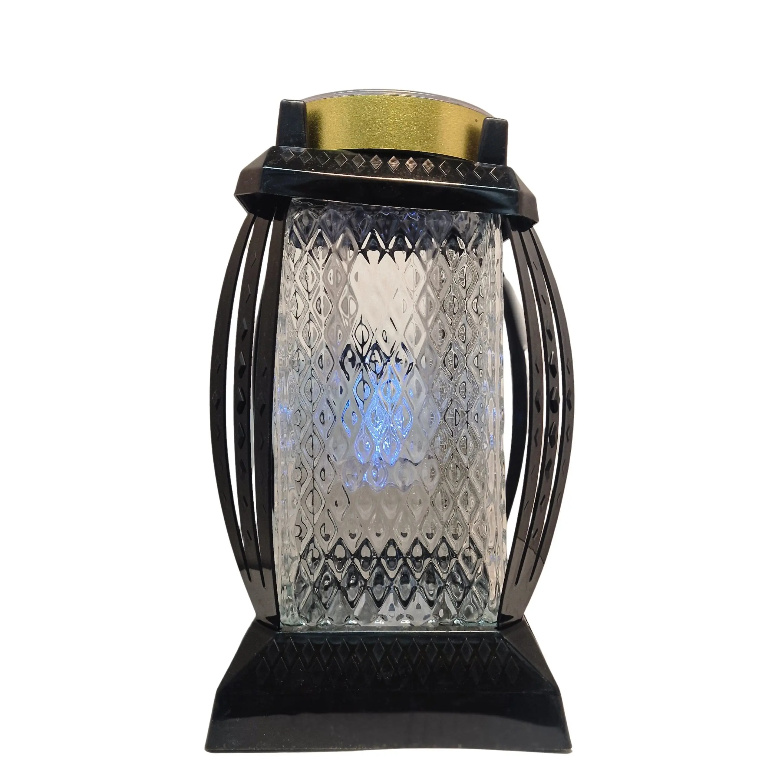 Znicz solarny kapliczka | LED | krzyż | czarny | złoty pasek | elegancki - obrazek 4