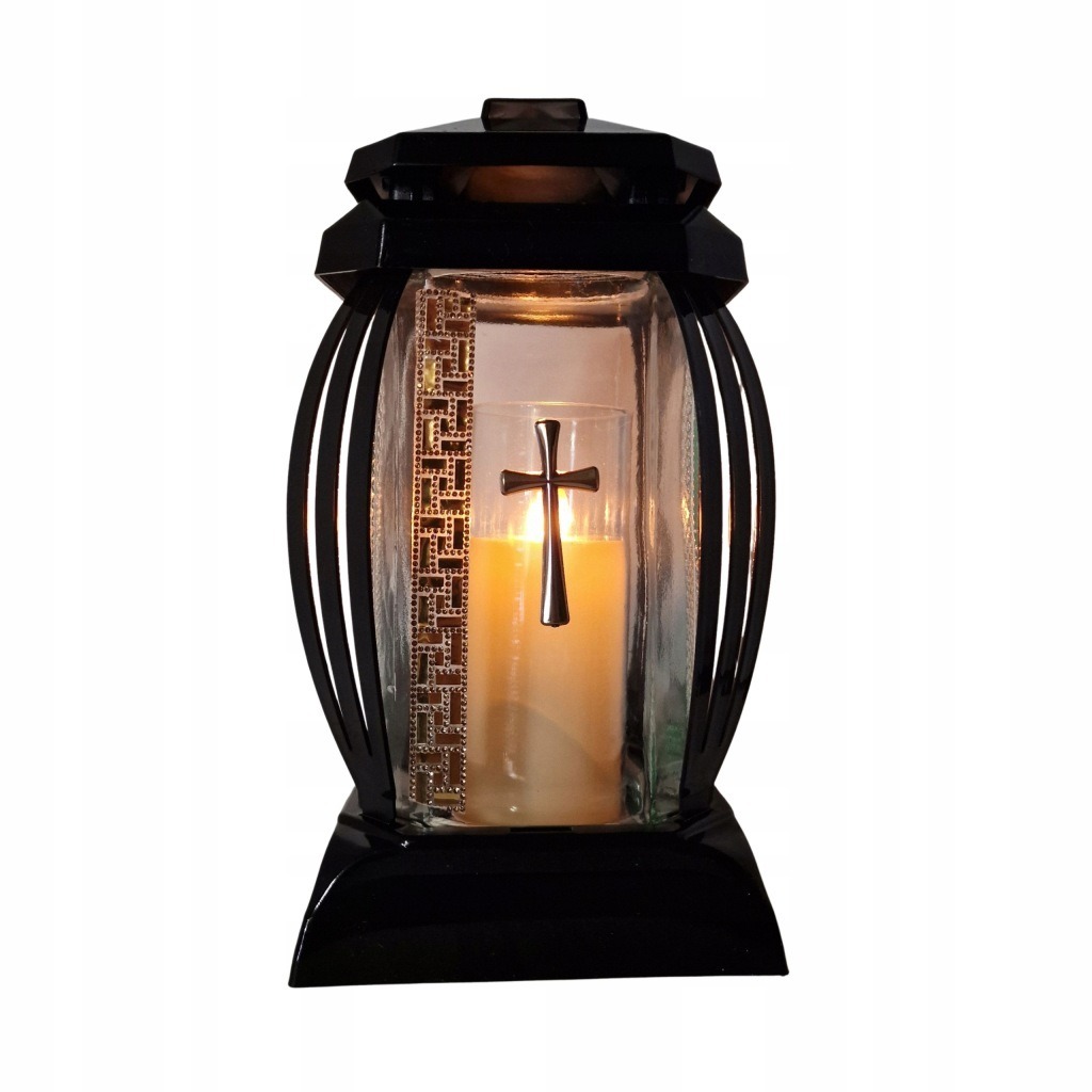 Znicz Czarny PRIMA 1 24 cm | Złoty Krzyż | Szklany | Elegancki Lampion - obrazek 4