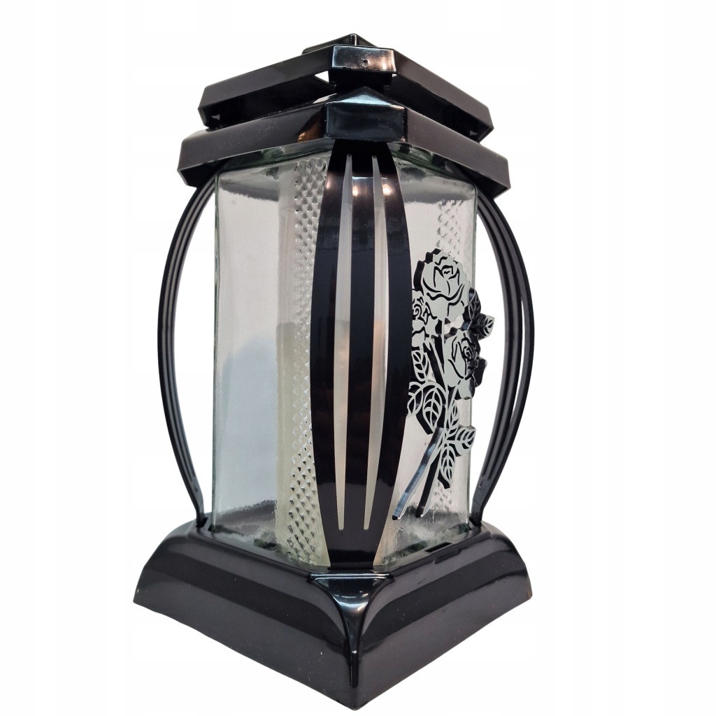 Znicz Kapliczka PRIMA1 24 cm Czarny | Srebrne Róże 3D | Elegancki lampion - obrazek 4