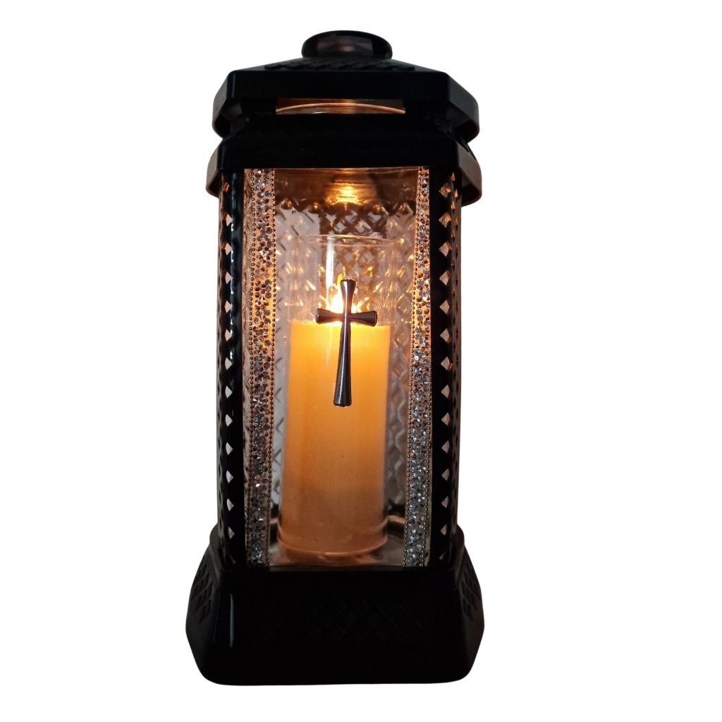 Znicz Lampion PRIMA DONNA Czarny z Krzyżem Srebrnym | Duży Elegancki - obrazek 4
