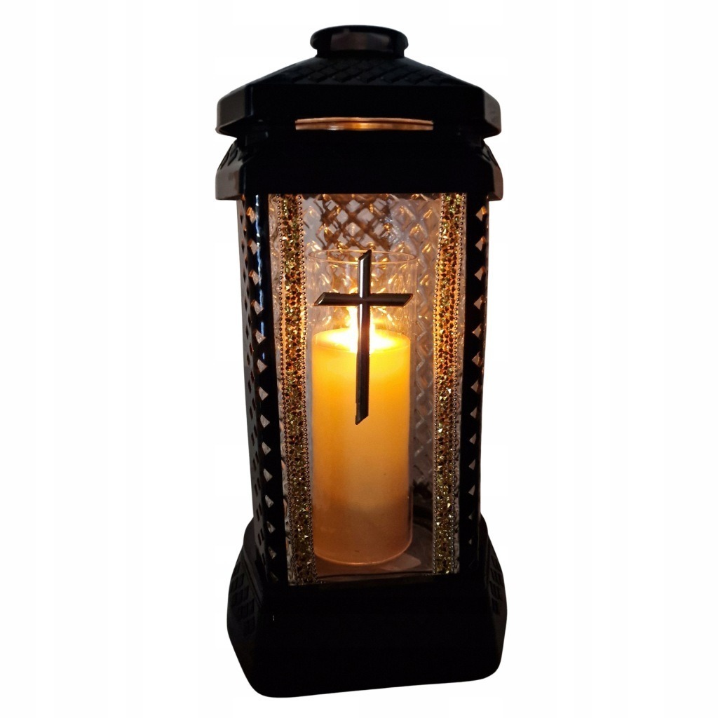 Znicz Lampion PRIMA DONNA Czarny z Krzyżem Złotym | Duży Elegancki - obrazek 5