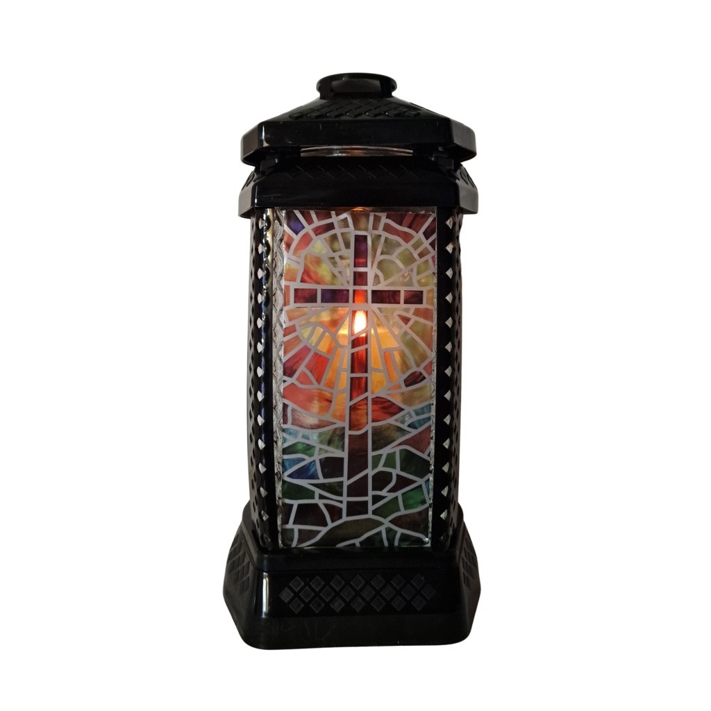 Znicz Lampion PRIMA DONNA Witraż Krzyż | Piękny Efekt Światła | ELEGANCKI - obrazek 2