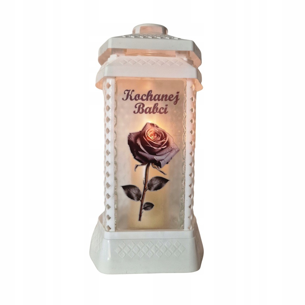 Znicz Lampion Szklany „Kochanej Babci” z Różą Biały | Elegancki Lampion - obrazek 3
