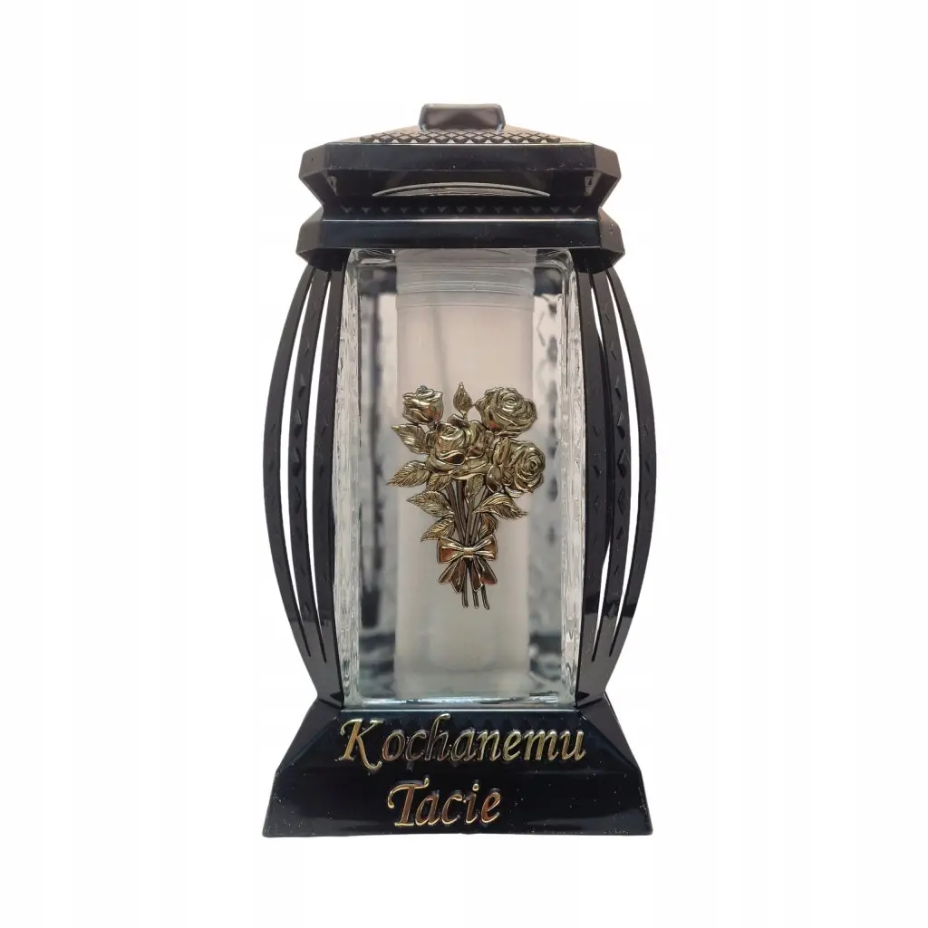 Znicz Lampion Kochanemu Tacie Róże Czarny Szklana Tuba Duży