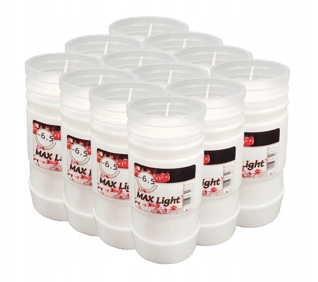 12 x Wkład parafinowy do Zniczy MAX Light 6,5-Dniowy|16 cm|ZGRZEWKA|