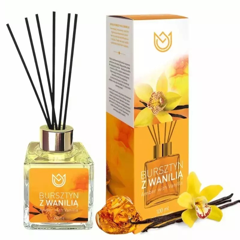 Elegancki Dyfuzor Zapachowy 100 ml | Patyczki Zapachowe | Bursztyn z wanilią
