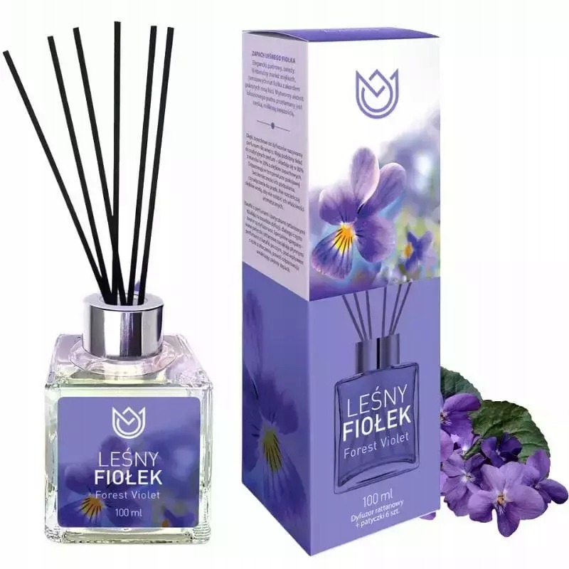 Elegancki Dyfuzor Zapachowy 100 ml | Patyczki Zapachowe | Leśny Fiołek