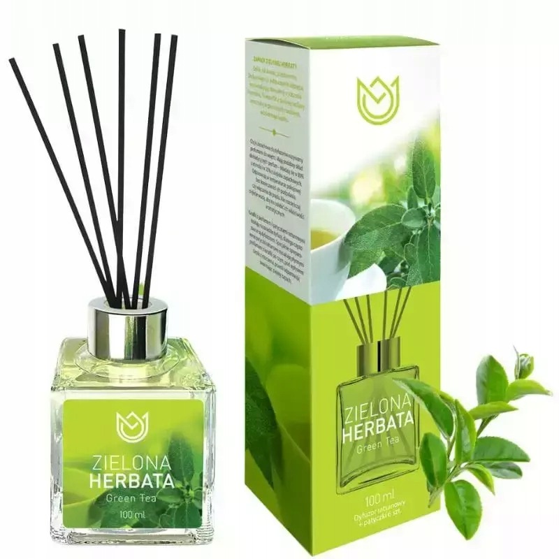 Elegancki Dyfuzor Zapachowy 100 ml | Patyczki Zapachowe | Zielona herbata